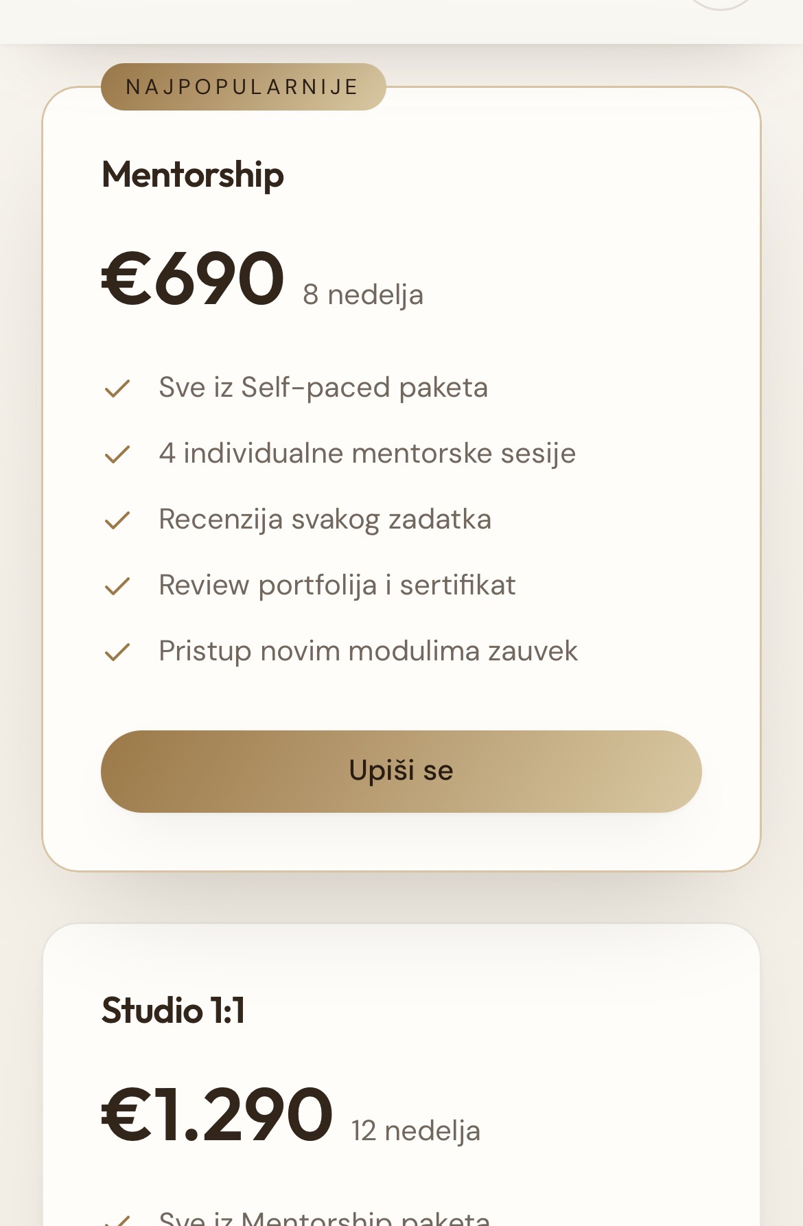 AURA design rad — Paketi i cene — edukacija