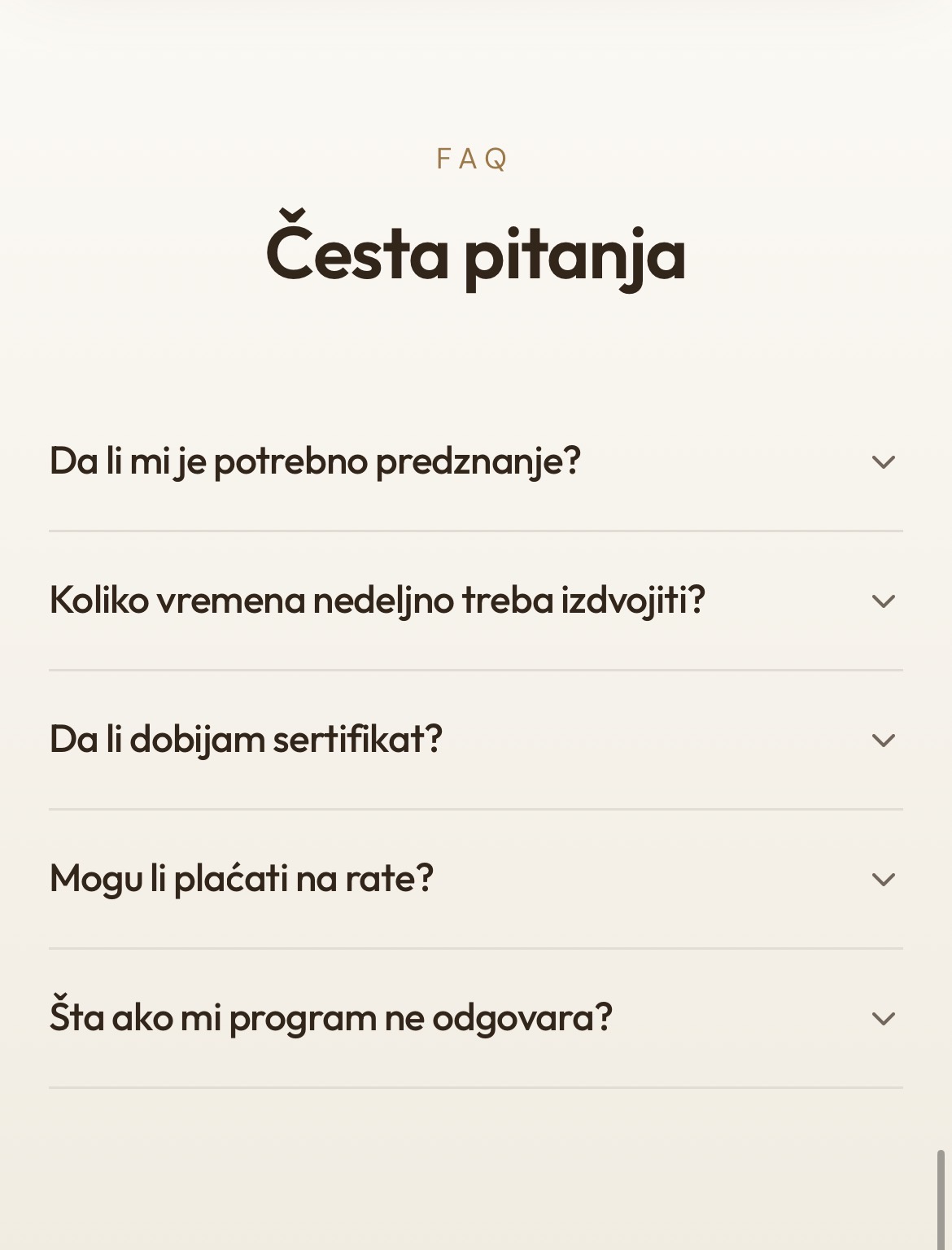 AURA design rad — Sekcija čestih pitanja